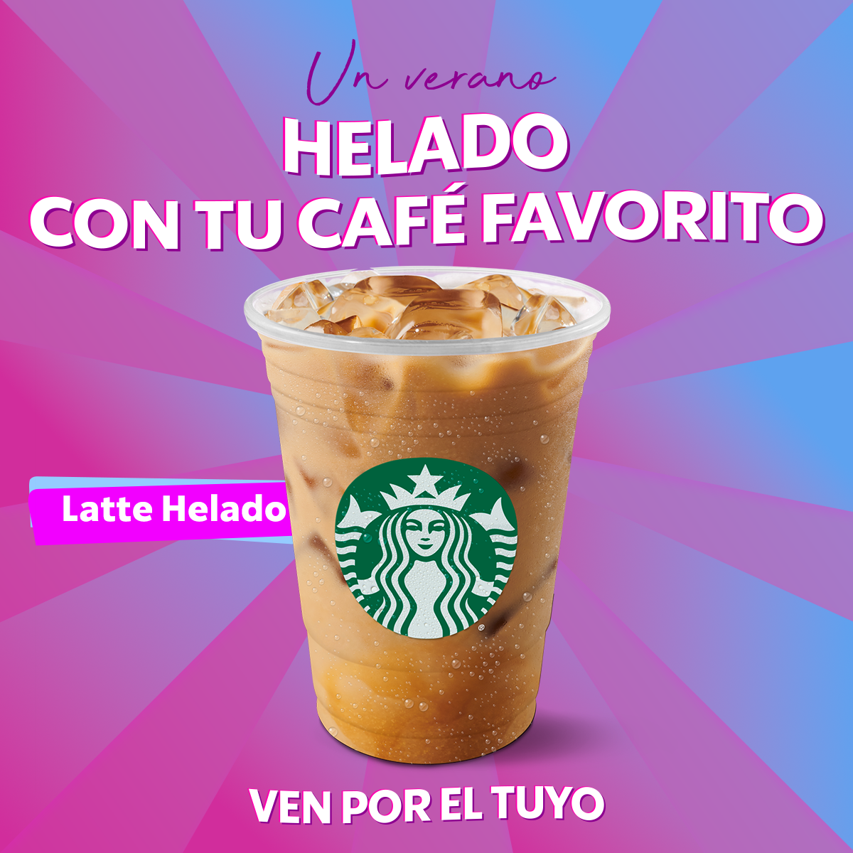 Promoción de Starbucks con bebidas y logotipo